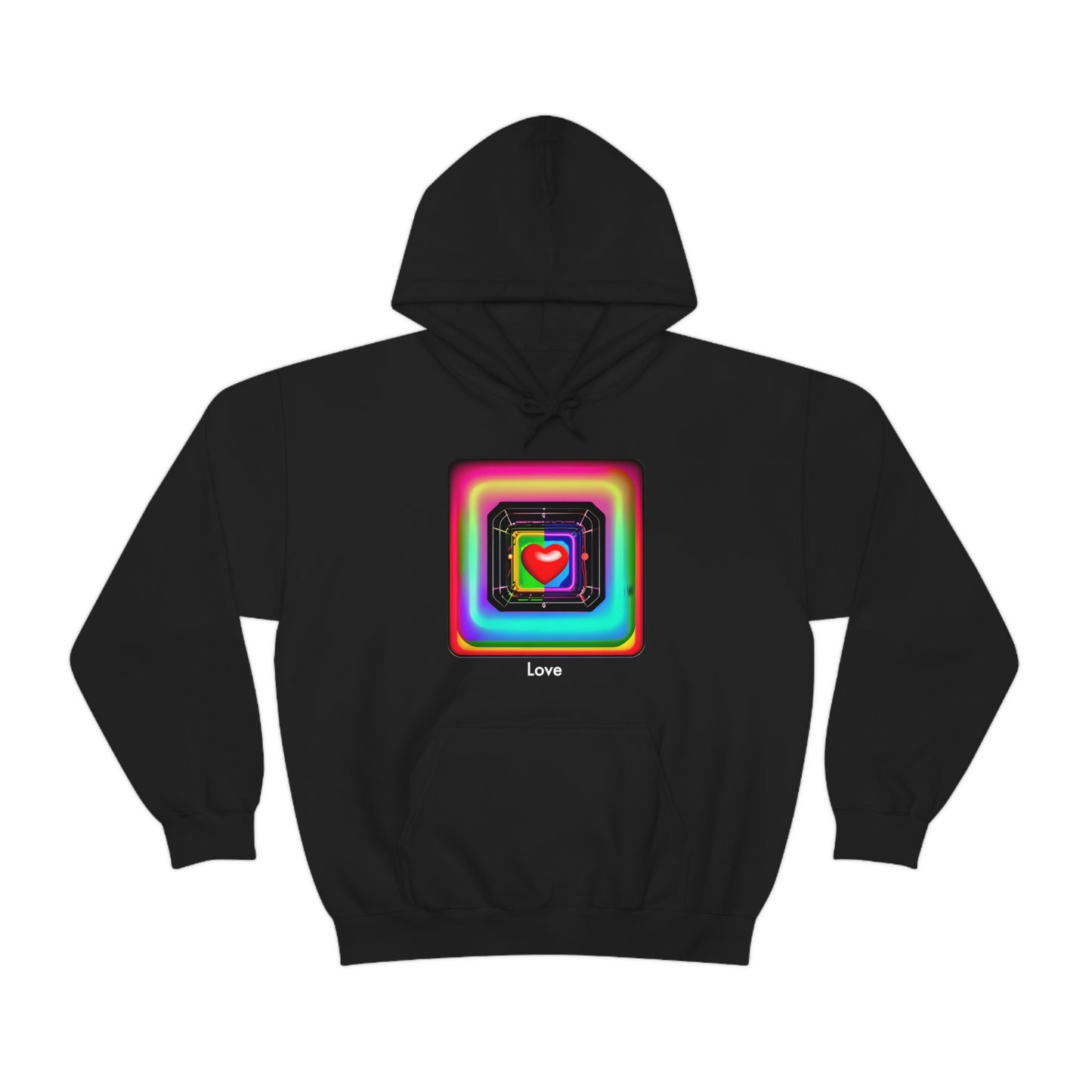 Psychedelic Love: Unisex Abstract Techno Heart Hooded Sweatshirt