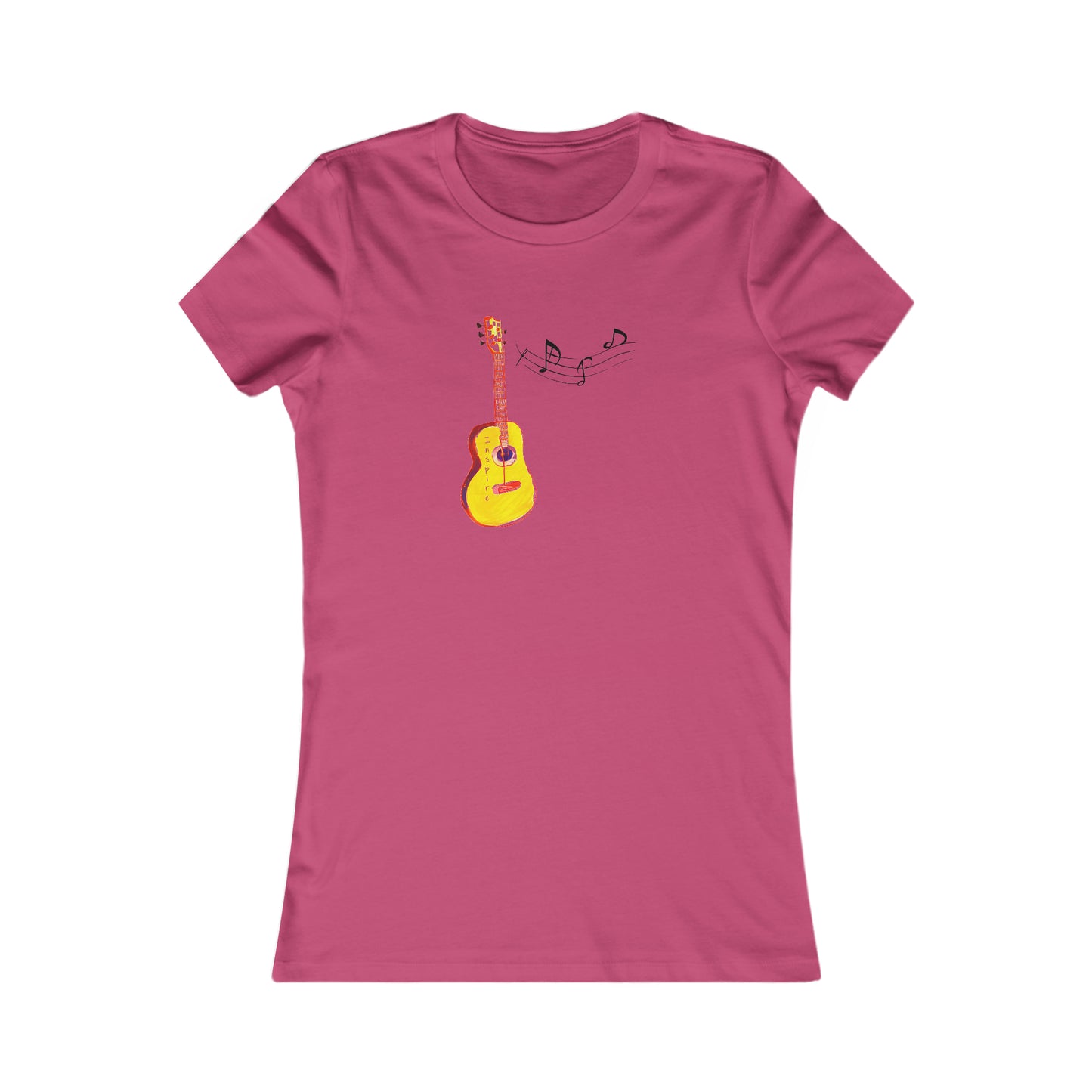 Harmonious Play: Cute Guitar Watercolor Tee with Notes