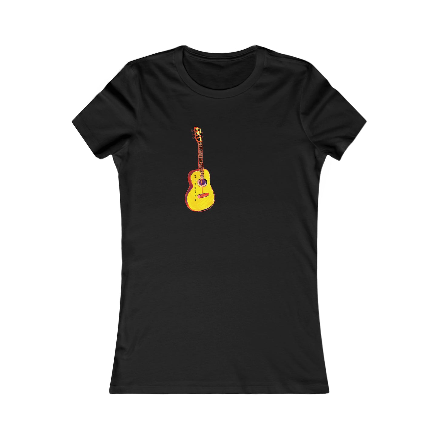 Harmonious Play: Cute Guitar Watercolor Tee with Notes