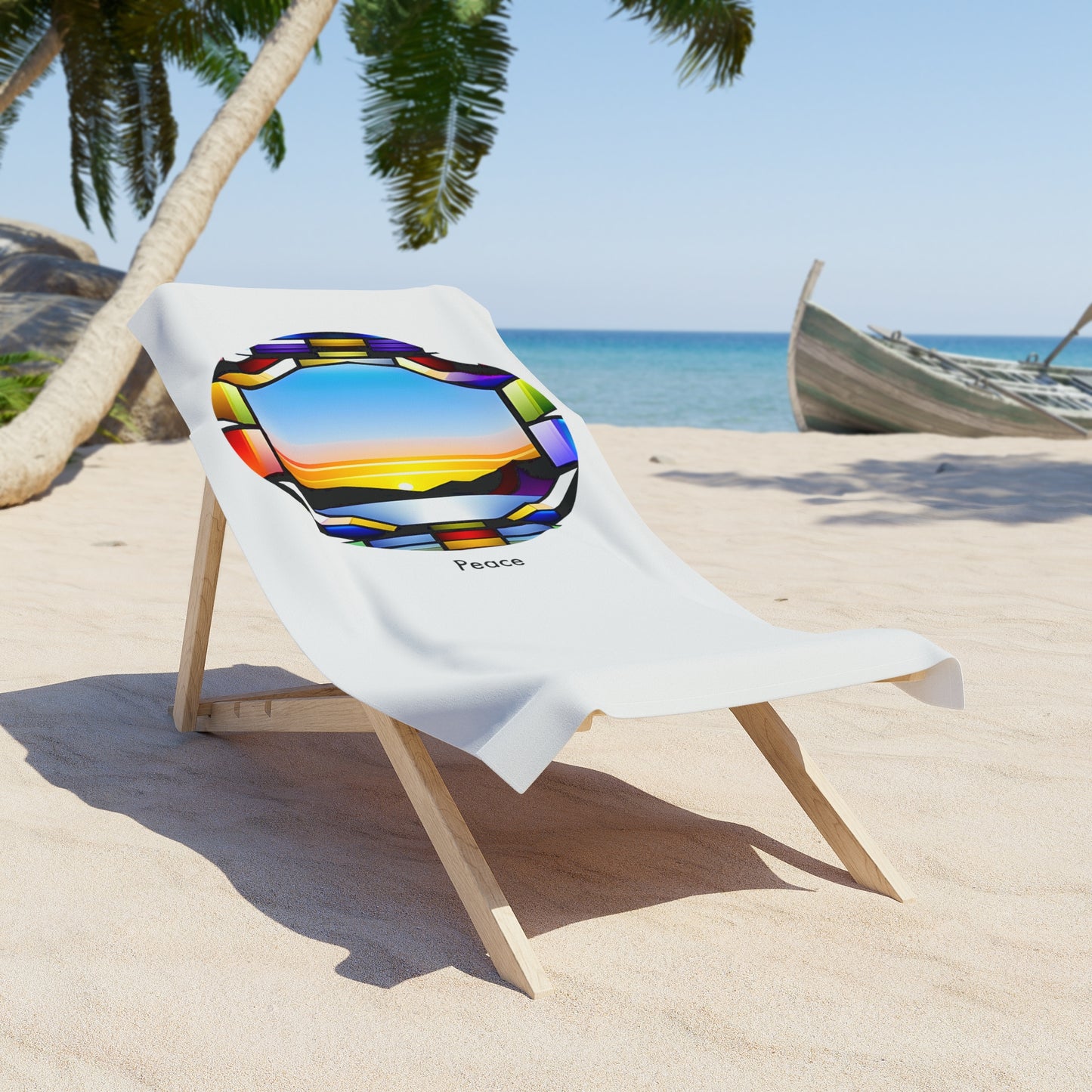 Relax in Tranquility: Abstract Sunset Stained Glass Beach Towel