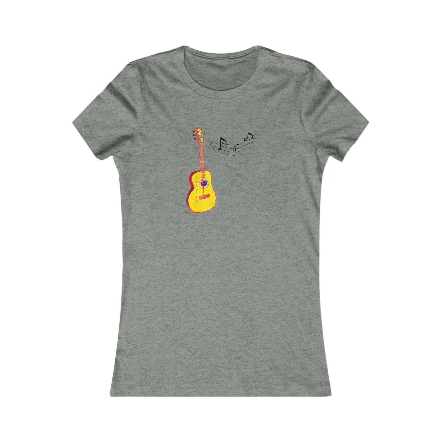 Harmonious Play: Cute Guitar Watercolor Tee with Notes