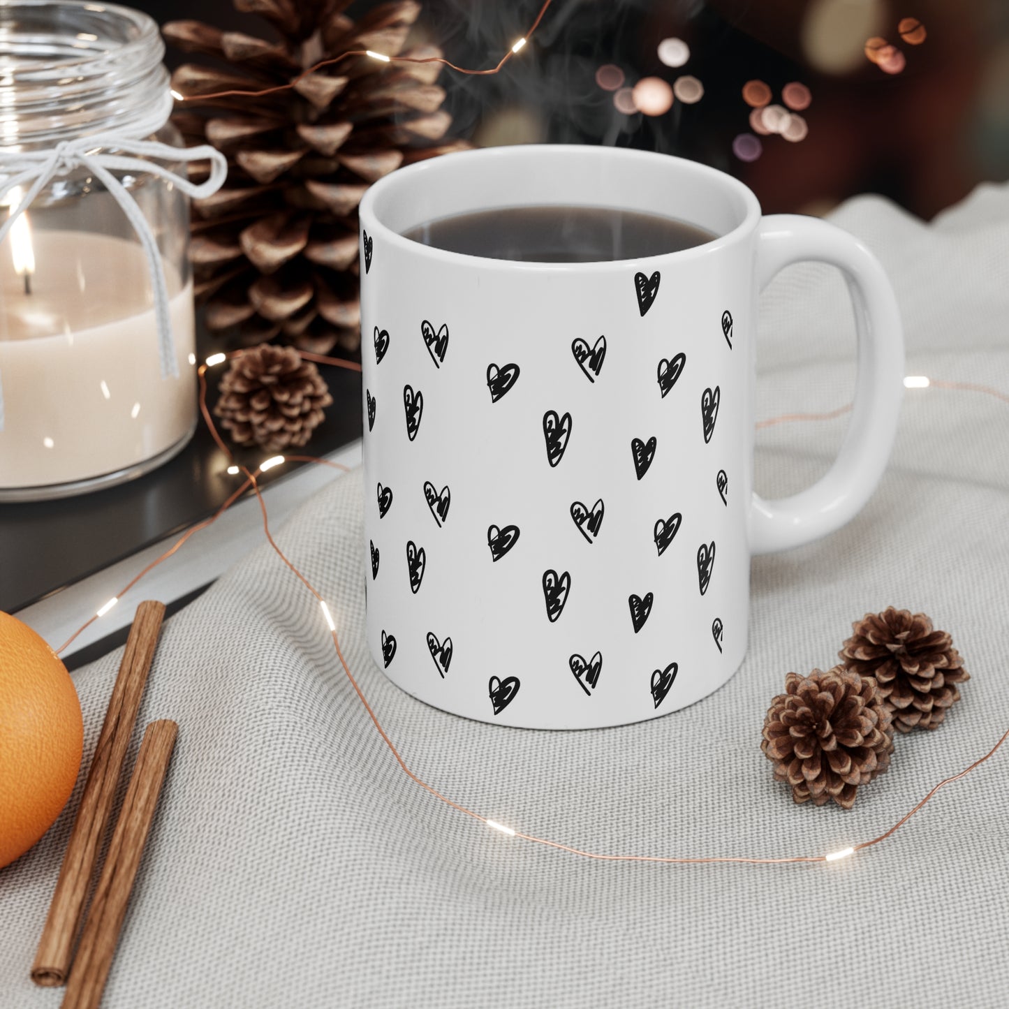 Heartfelt Love: AI-Generated Hand-Drawn Hearts Ceramic Mug