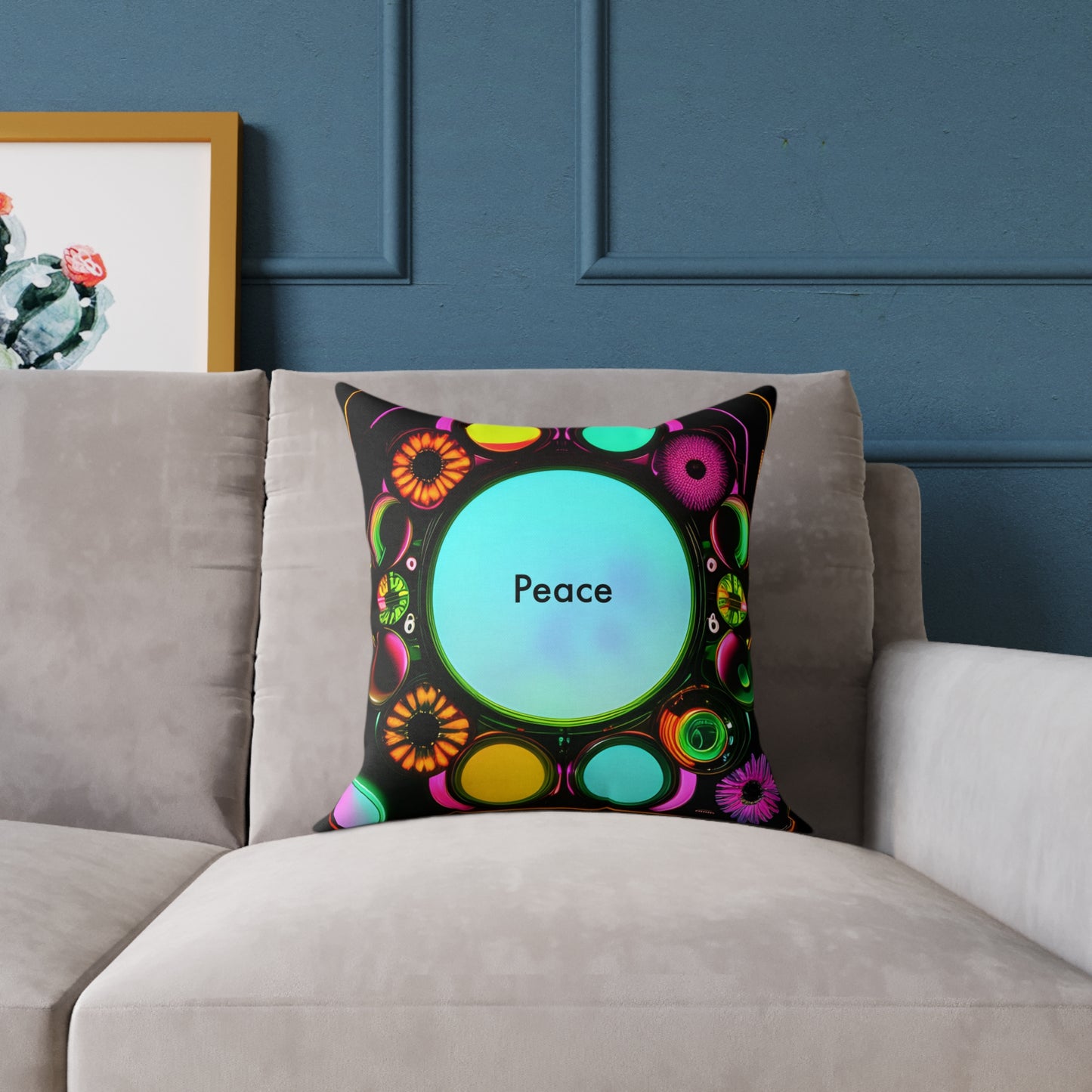 Flower Power: Psychedelic Peace Throw Pillow