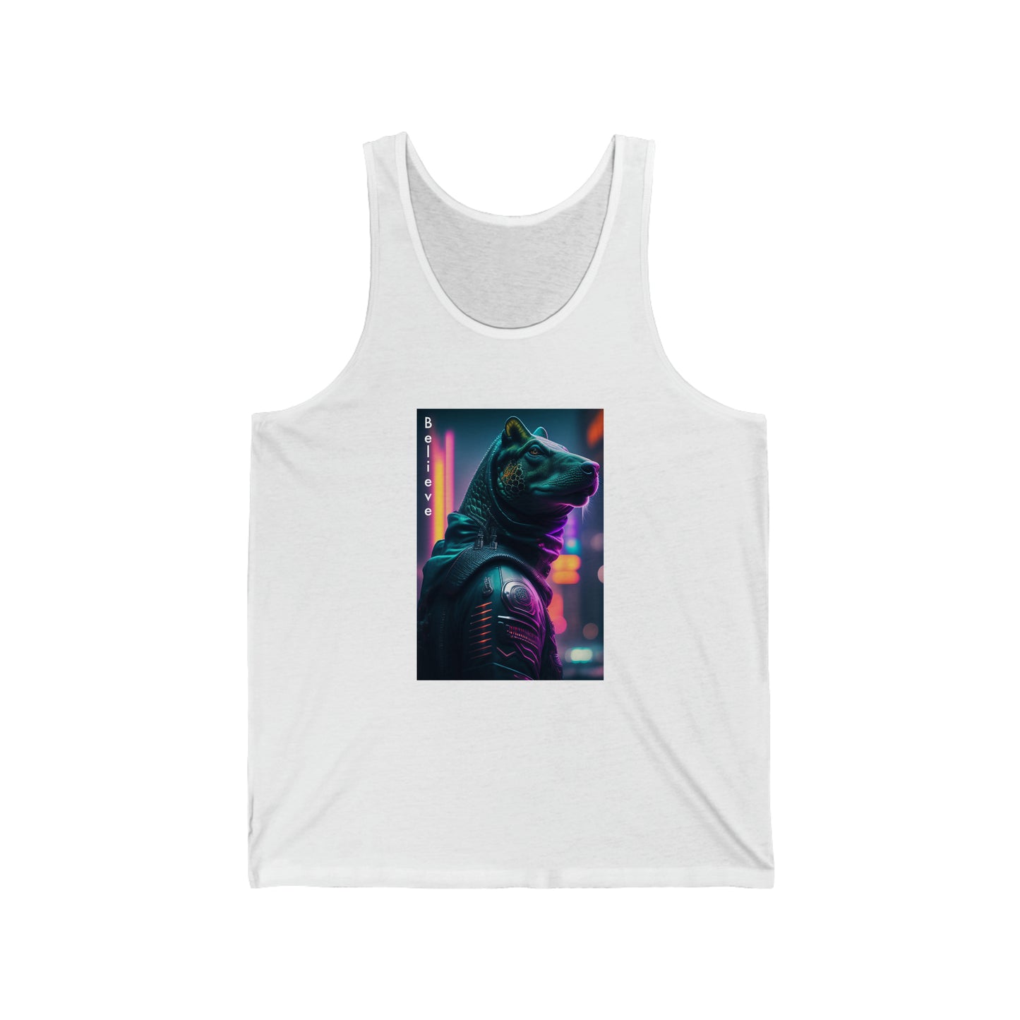Wear Your Belief: Unisex 'Believe' Jersey Tank Designed by AI