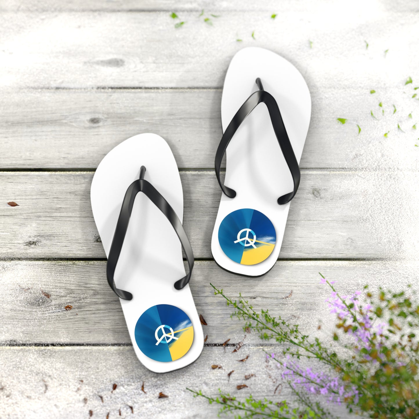 Peaceful Stride: AI Designed Peace Sign Flip Flops
