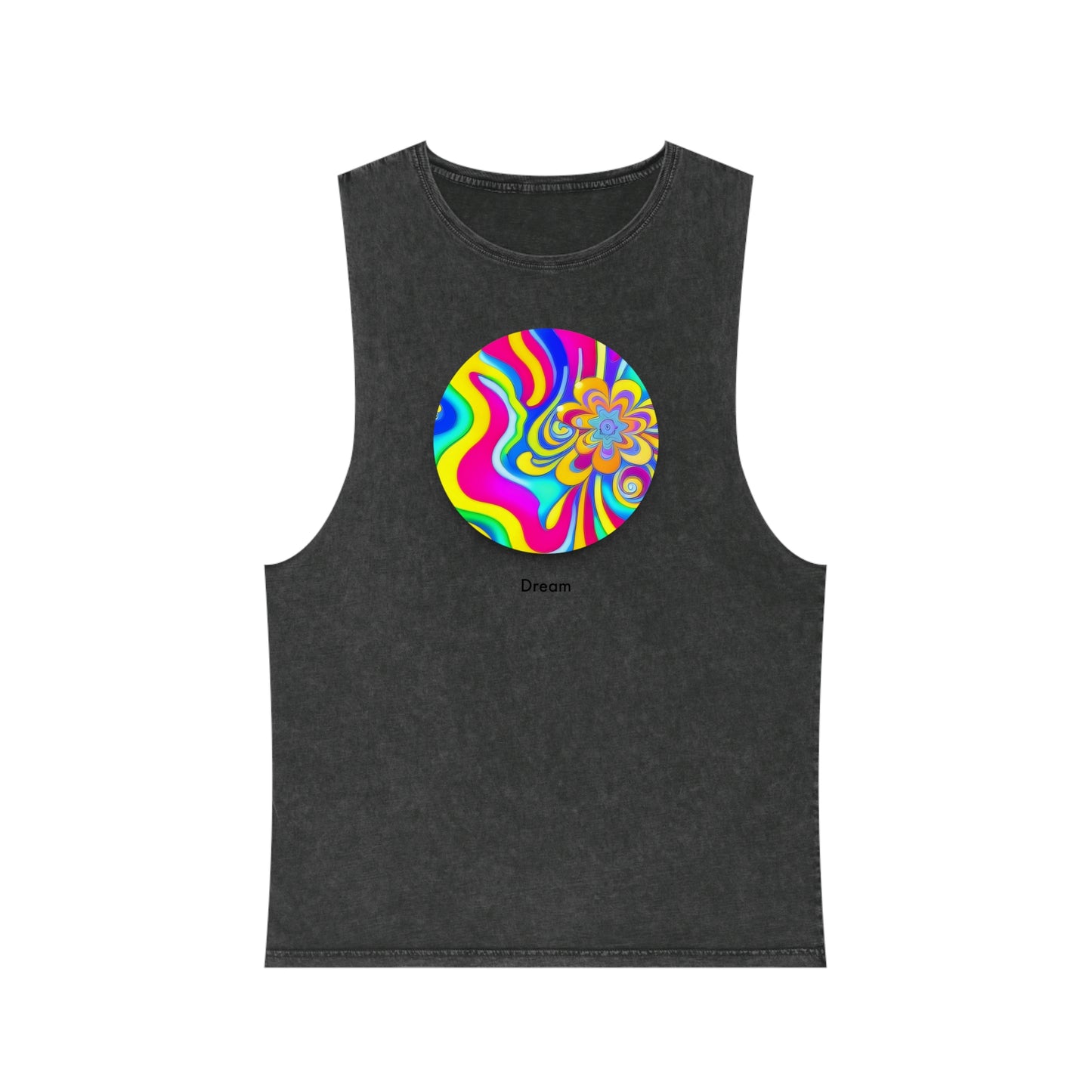 Cosmic Reveries: Unisex Stonewash Tank Top with AI-Designed Abstract Dream Circle