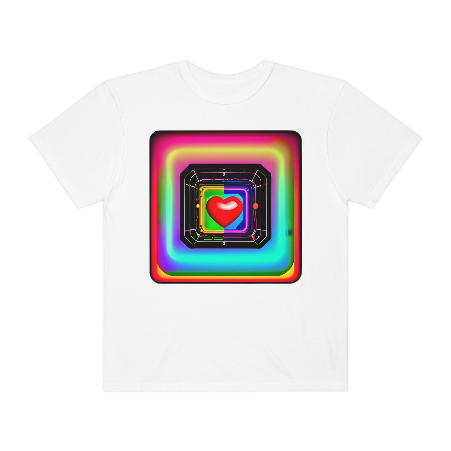 Psychedelic Love: Unisex Abstract Techno Heart T-Shirt