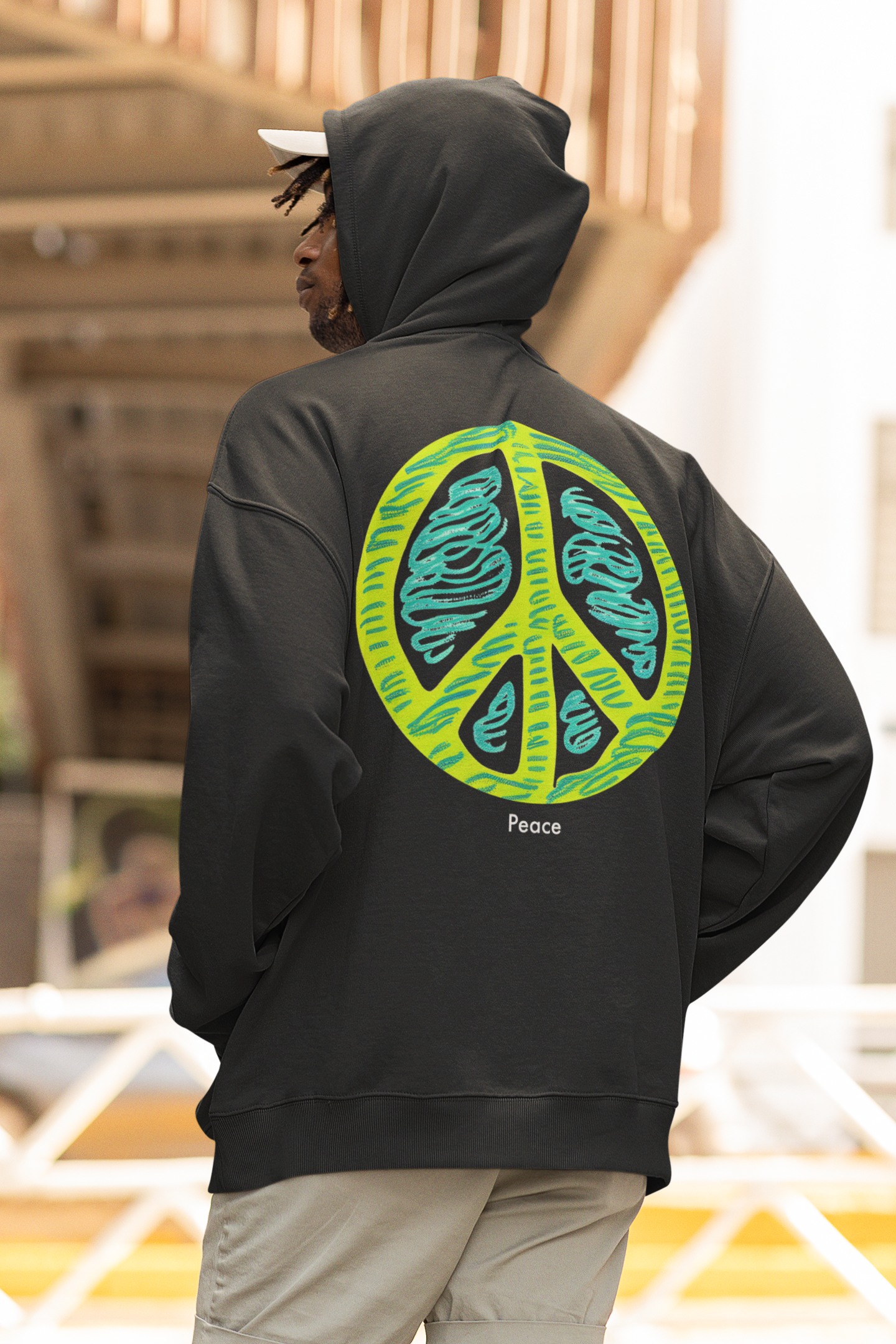 Tranquil Harmony: Minimalist Peace Sign Hooded Sweatshirt for Men