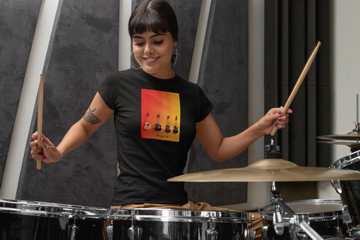 Gradient Melodies: Guitar Ensemble Woman's Favorite Tee