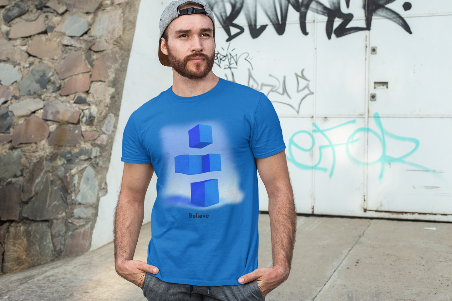 Believe in Blue: Abstract 3D Blocks Unisex T-Shirt