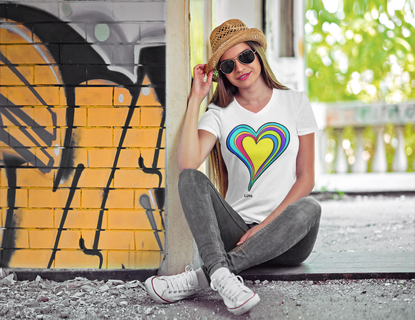 AI-Designed Psychedelic Love: Unisex V-Neck Tee