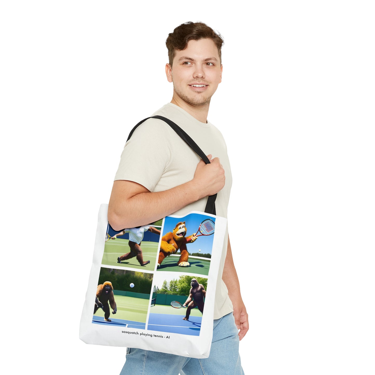 Tote Bag - sasquatch playing tennis - AI