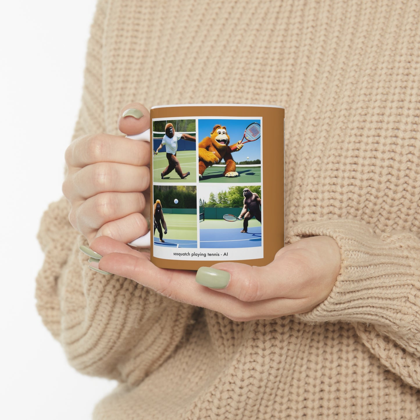 Coffee Mug - sasquatch playing tennis - AI