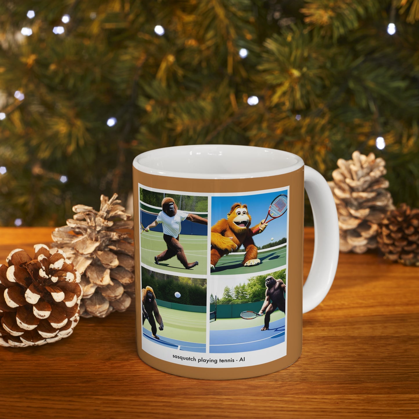 Coffee Mug - sasquatch playing tennis - AI