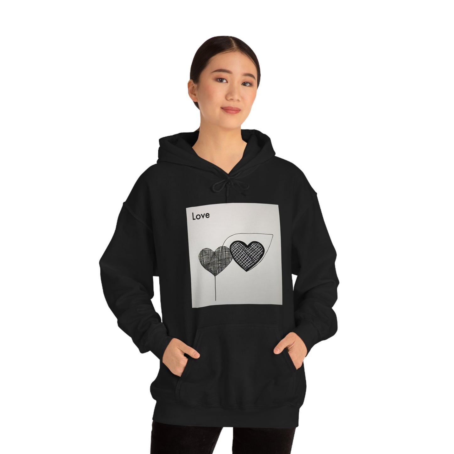 AI Artistry: Minimalist Love Fusion Hooded Sweatshirt