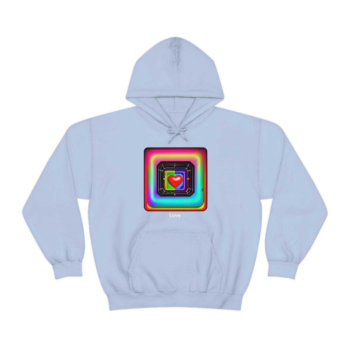 Psychedelic Love: Unisex Abstract Techno Heart Hooded Sweatshirt