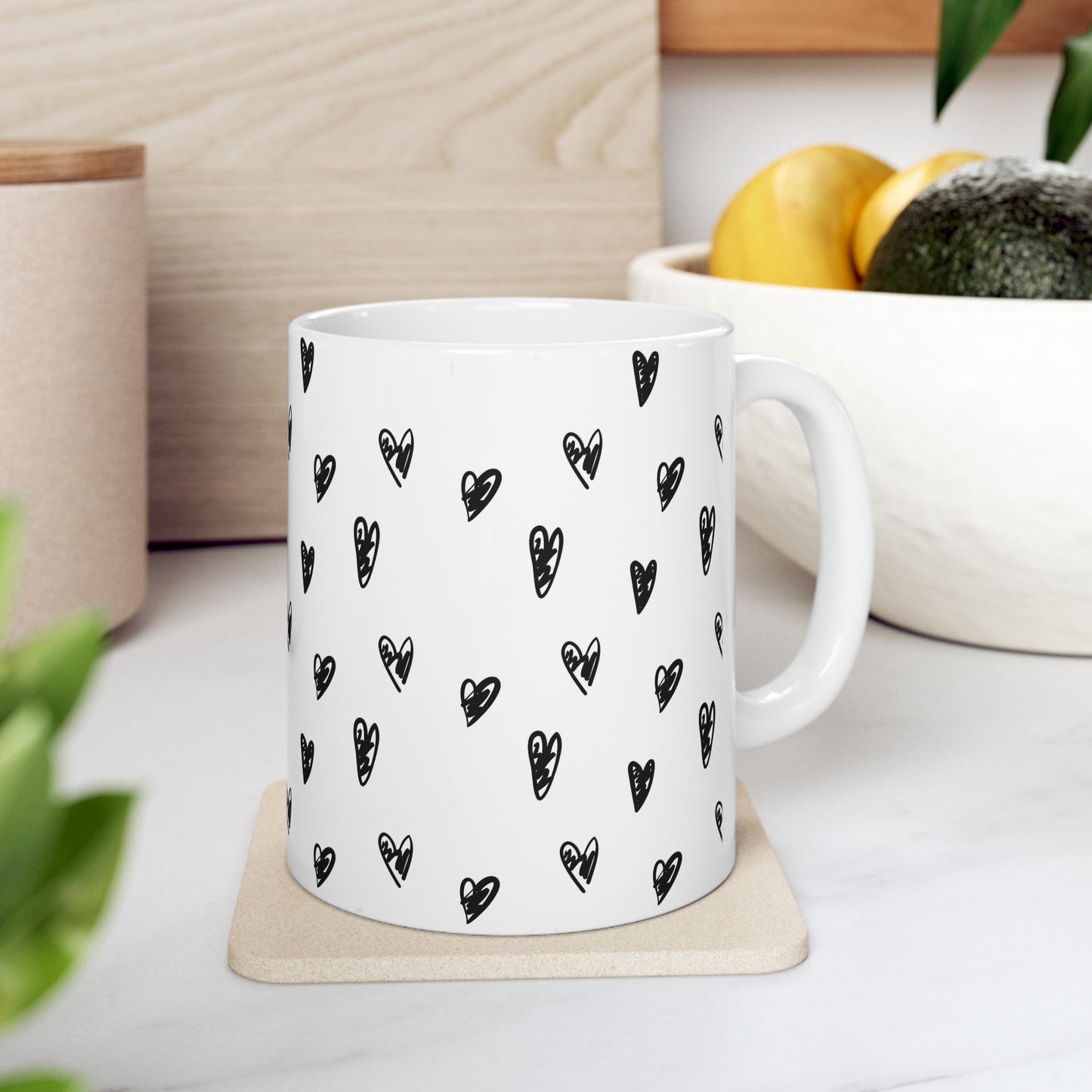 Heartfelt Love: AI-Generated Hand-Drawn Hearts Ceramic Mug