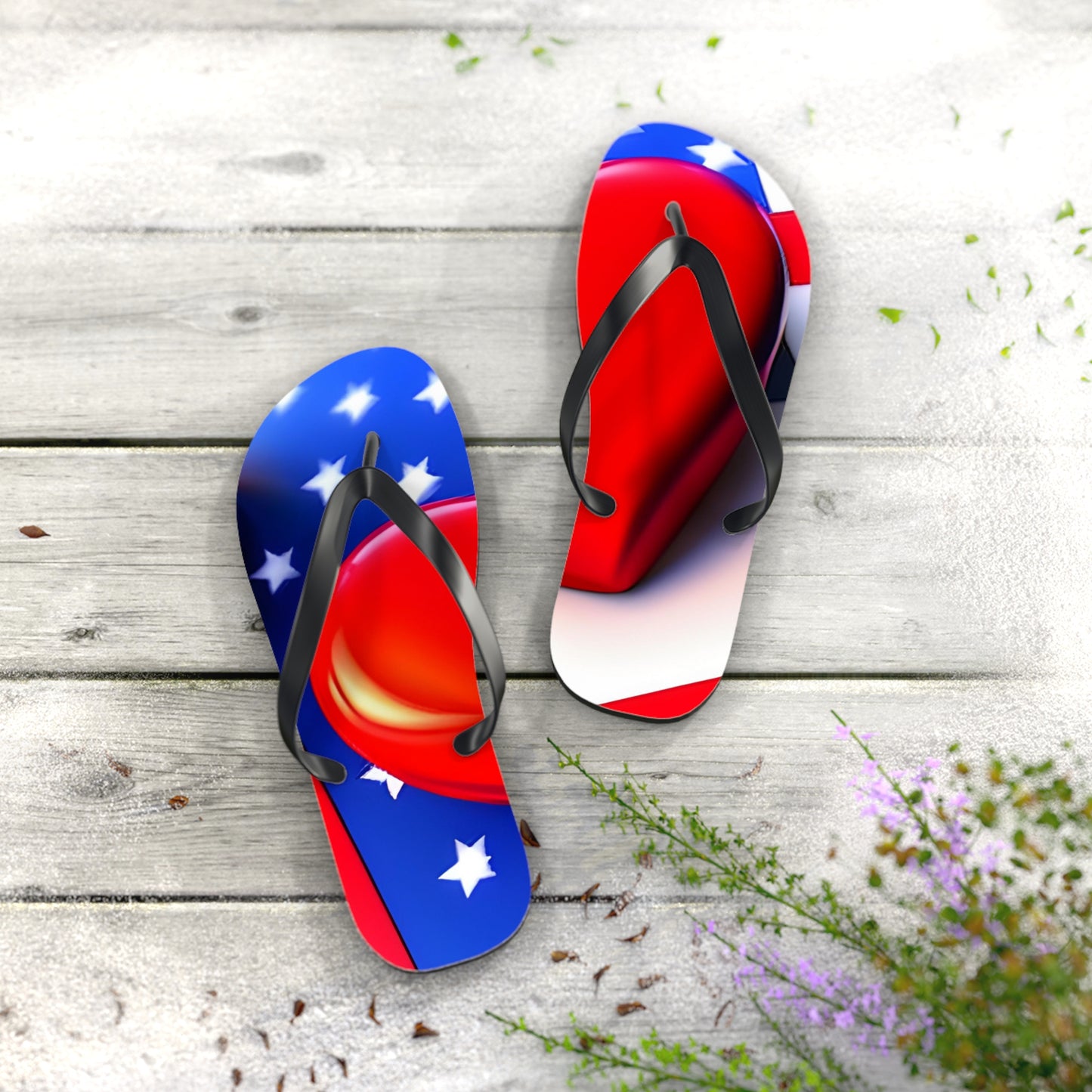 USA Pride in Every Step: Heart and Flag Flip Flops