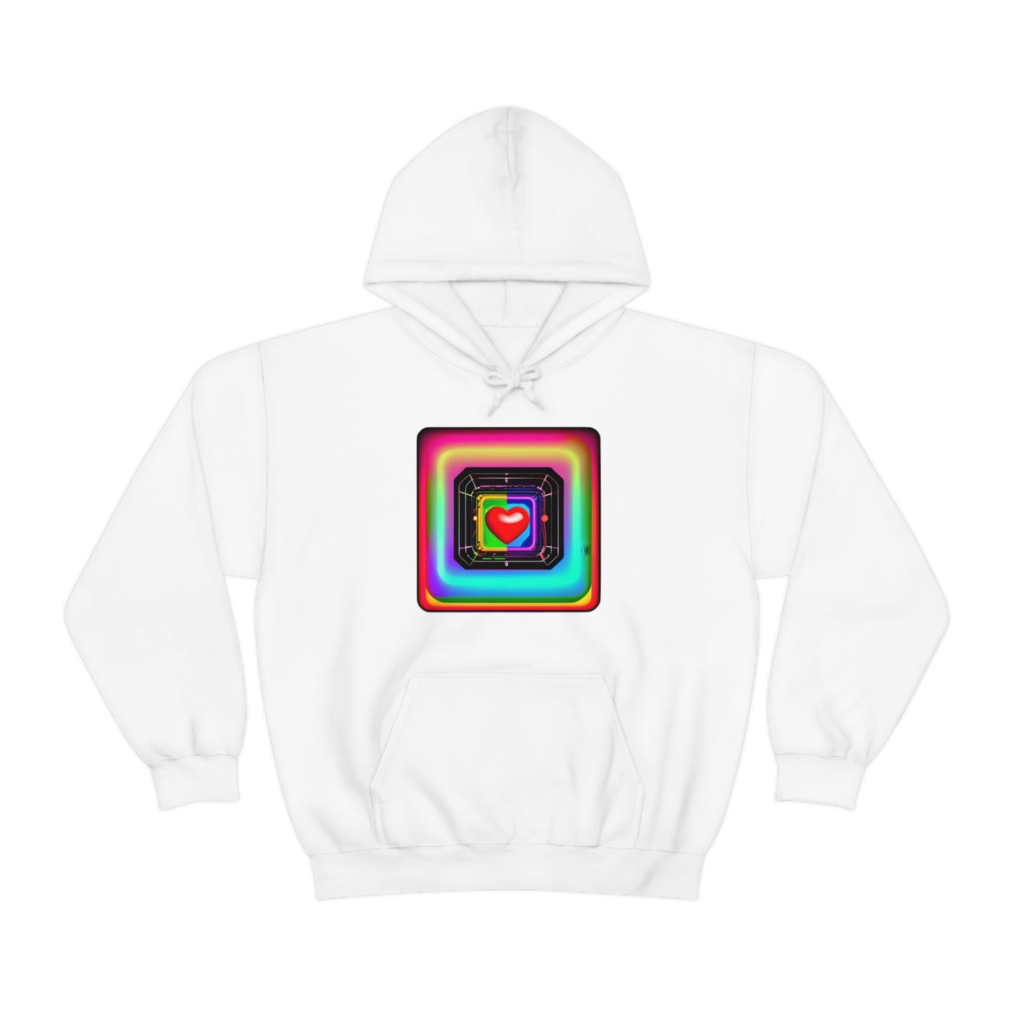 Psychedelic Love: Unisex Abstract Techno Heart Hooded Sweatshirt