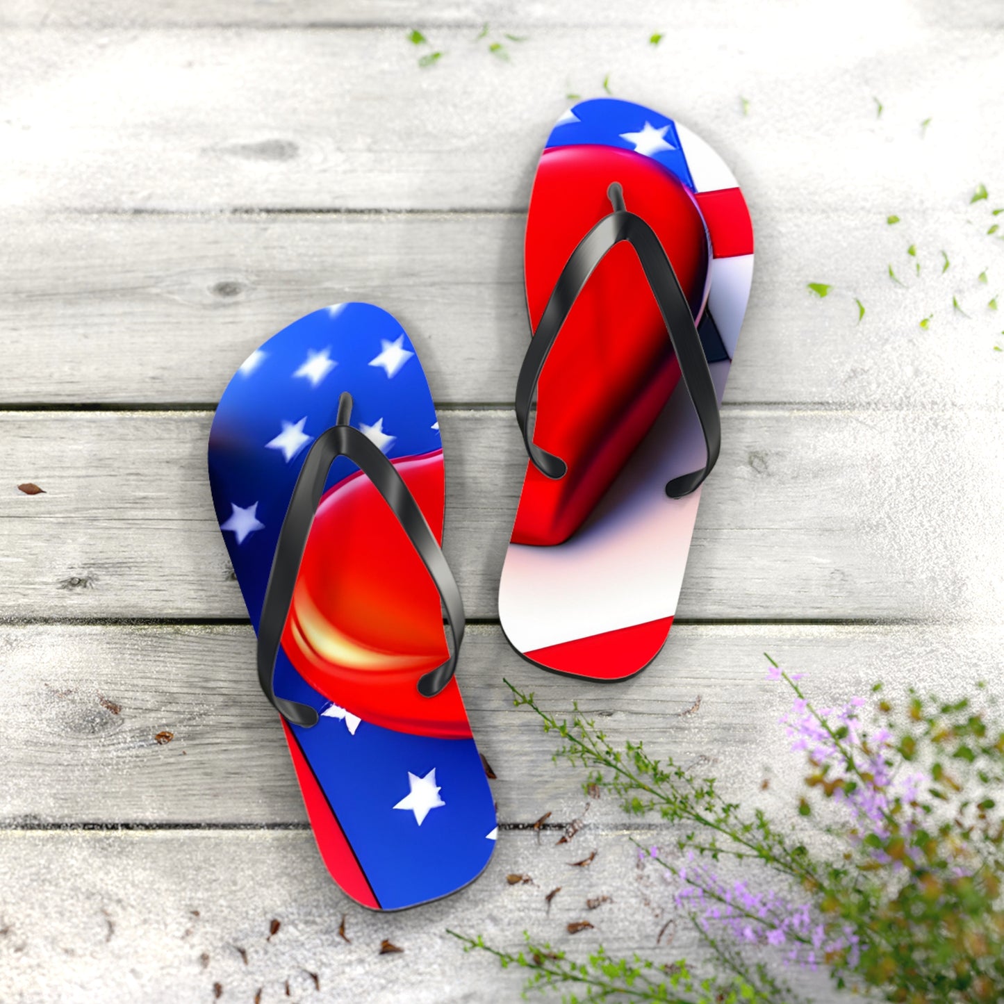 USA Pride in Every Step: Heart and Flag Flip Flops