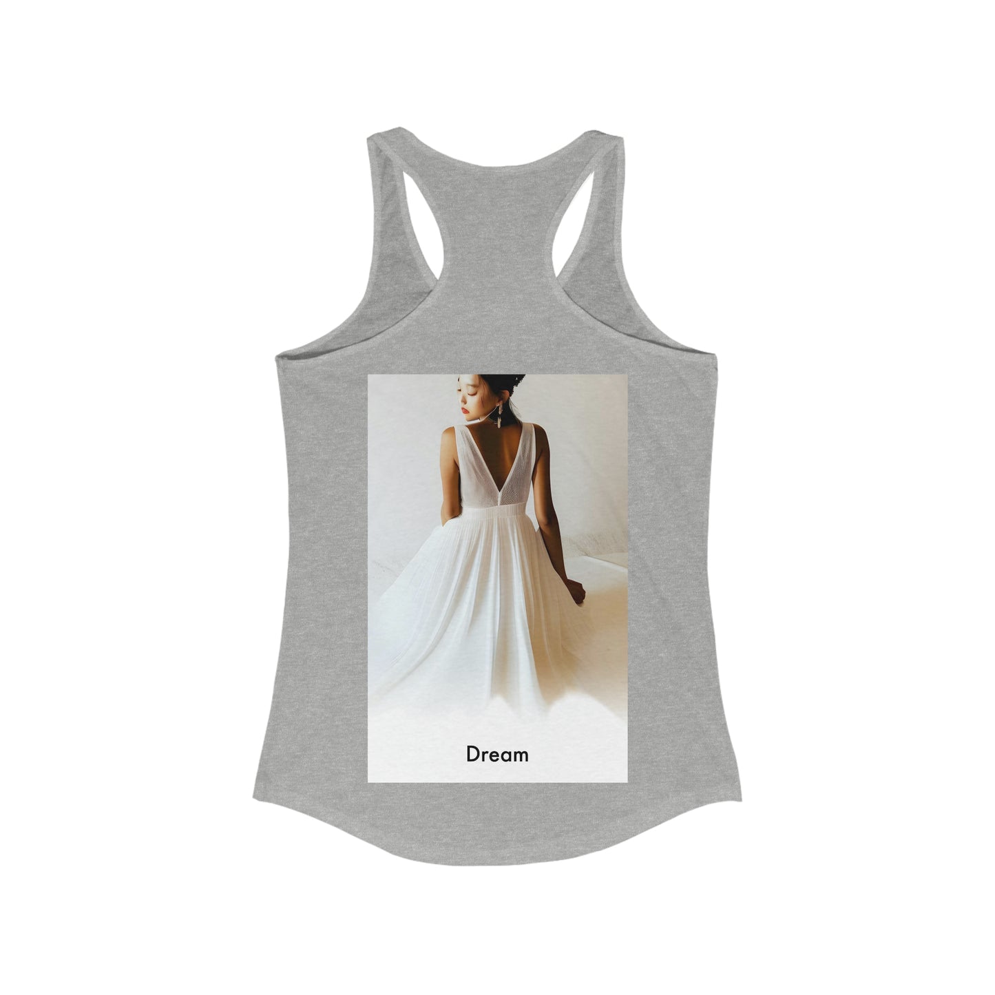 Dreamlike Whispers: Women's Ideal Racerback Tank with AI-Enhanced Wedding Dream