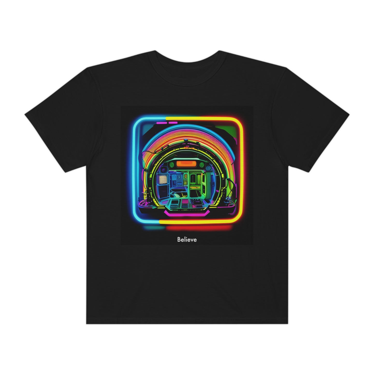 Neon Encounters: Abstract Alien Craft Unisex T-Shirt