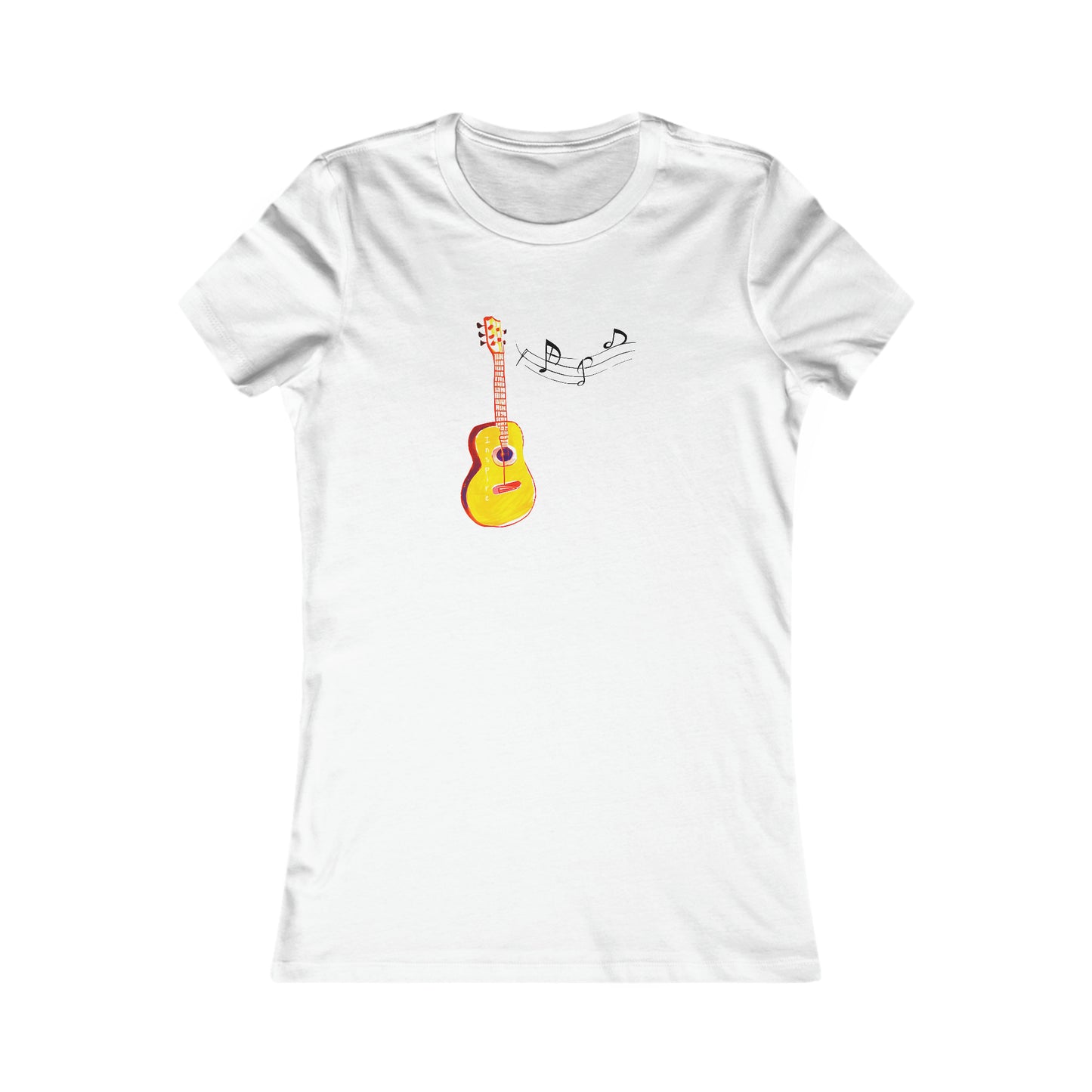 Harmonious Play: Cute Guitar Watercolor Tee with Notes