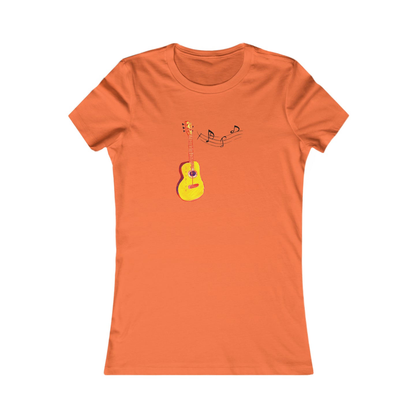 Harmonious Play: Cute Guitar Watercolor Tee with Notes