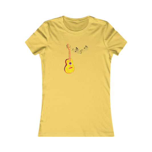 Harmonious Play: Cute Guitar Watercolor Tee with Notes