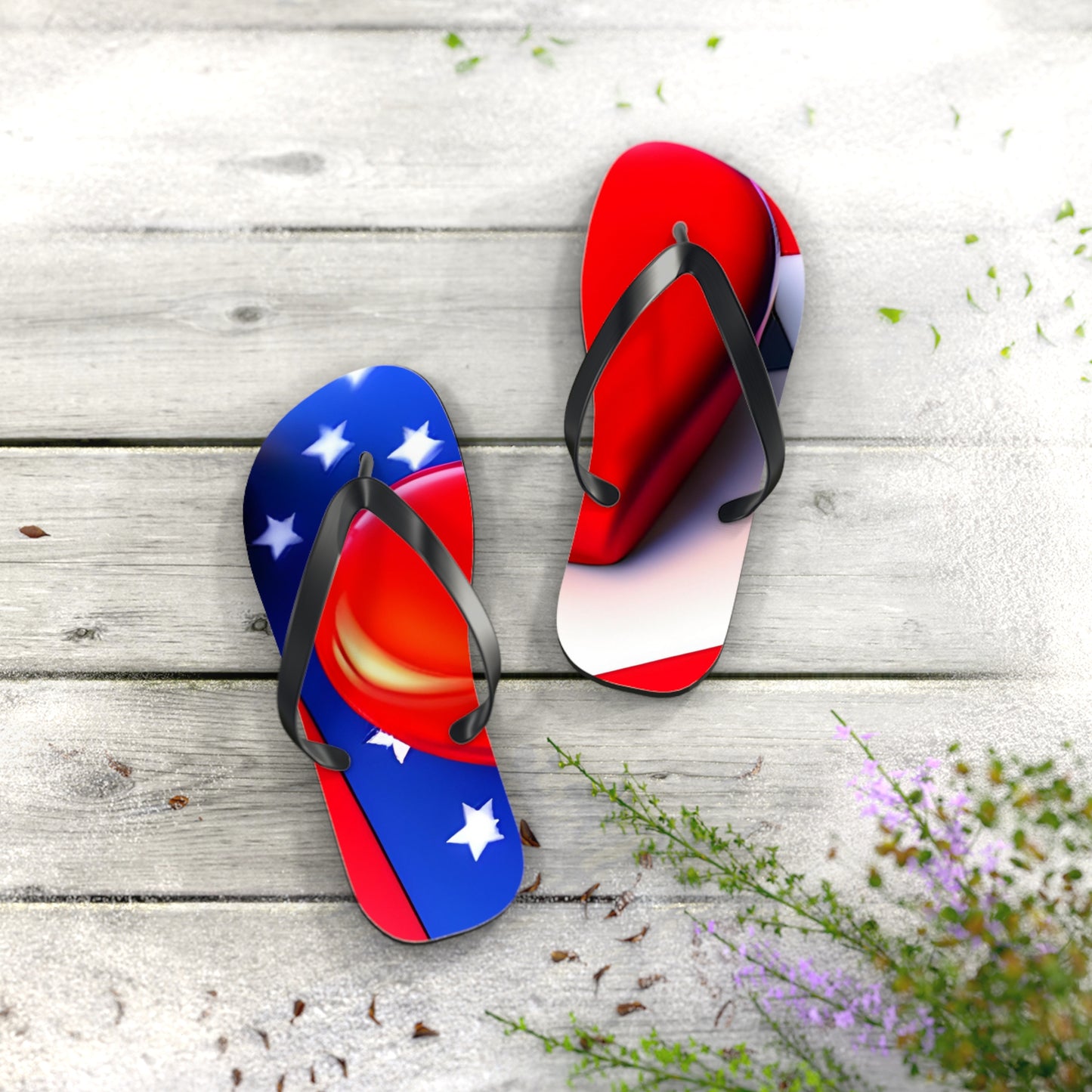 USA Pride in Every Step: Heart and Flag Flip Flops