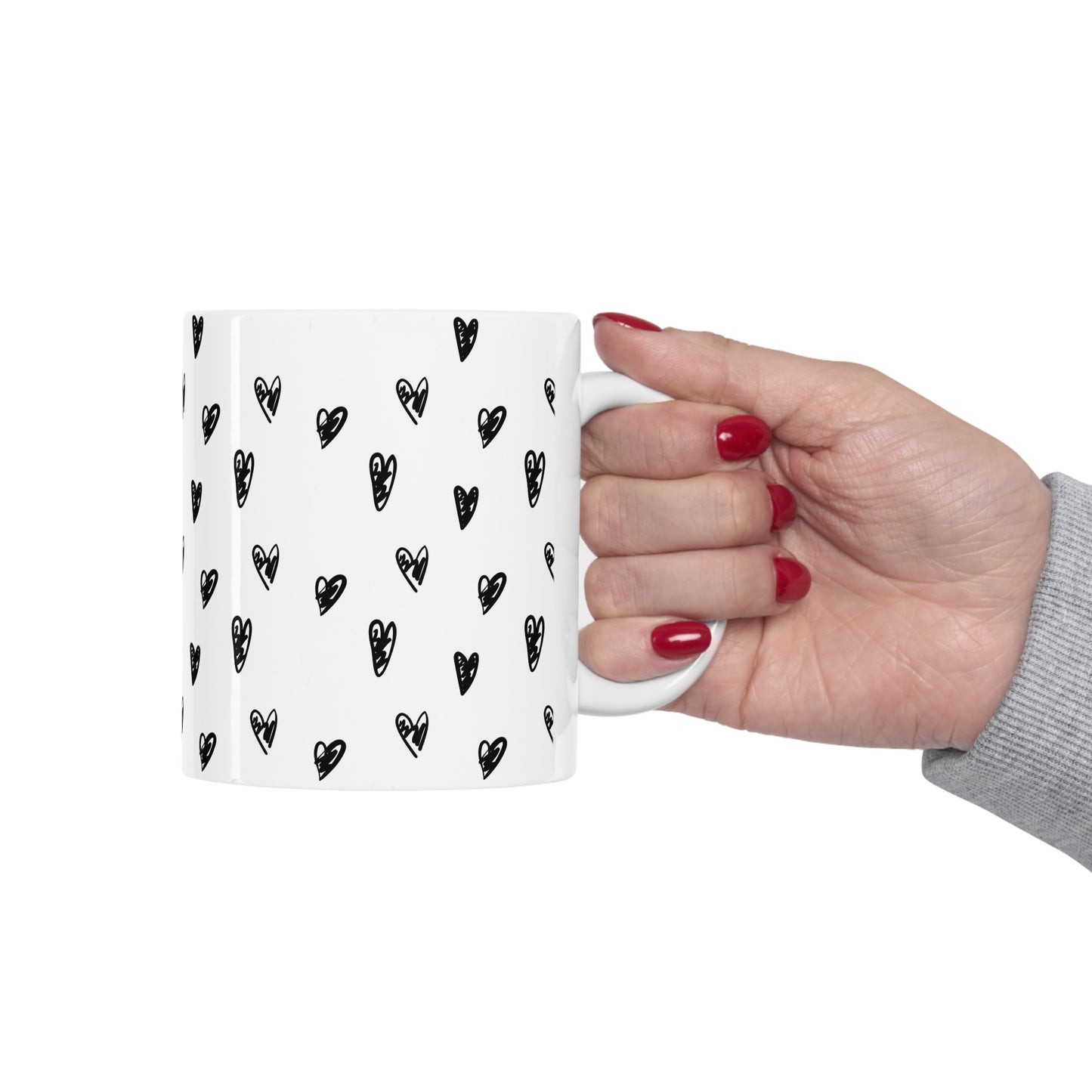 Heartfelt Love: AI-Generated Hand-Drawn Hearts Ceramic Mug