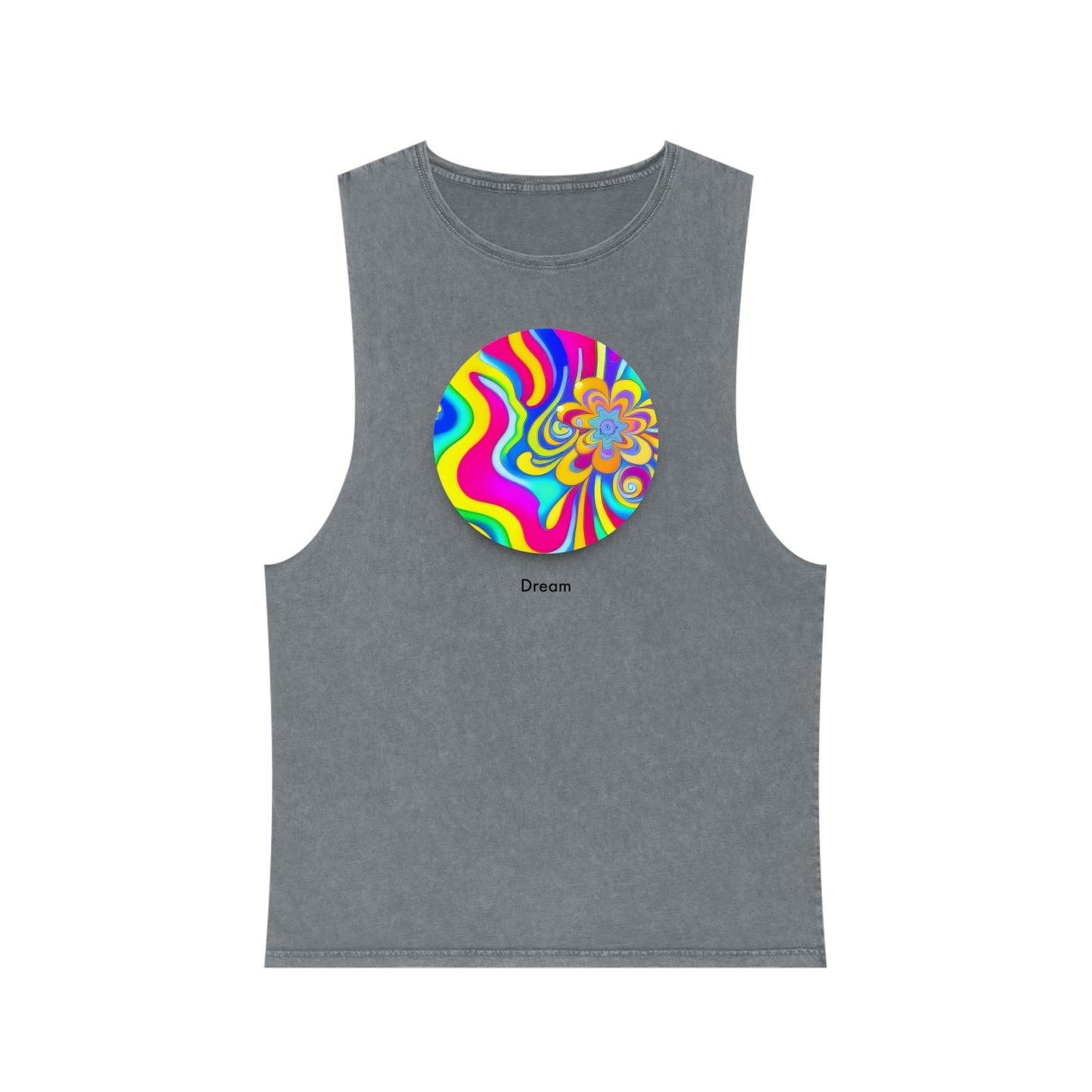 Cosmic Reveries: Unisex Stonewash Tank Top with AI-Designed Abstract Dream Circle