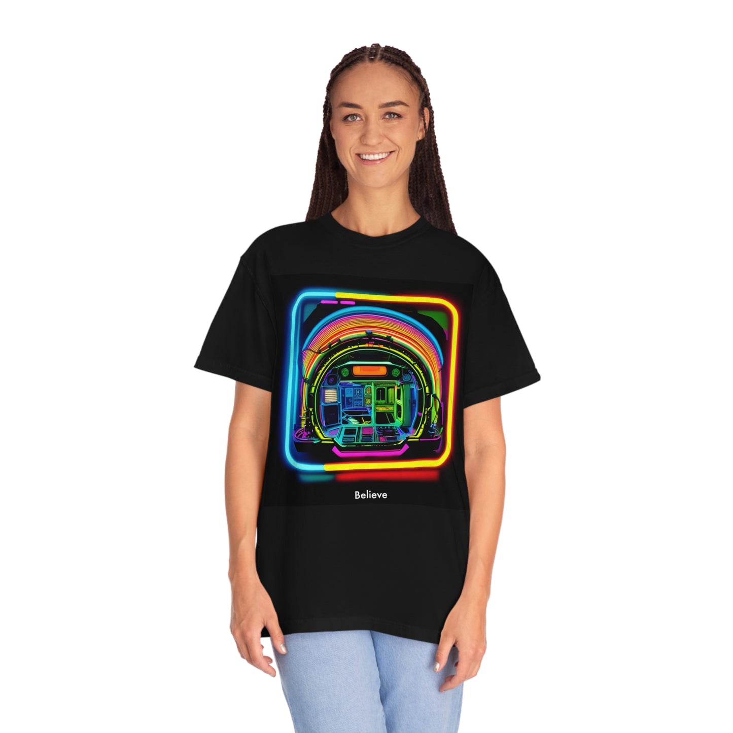 Neon Encounters: Abstract Alien Craft Unisex T-Shirt