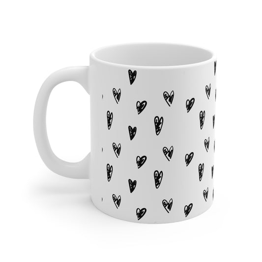 Heartfelt Love: AI-Generated Hand-Drawn Hearts Ceramic Mug