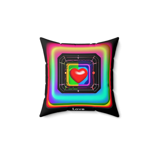 Psychedelic Love: Abstract Techno Heart Square Pillow