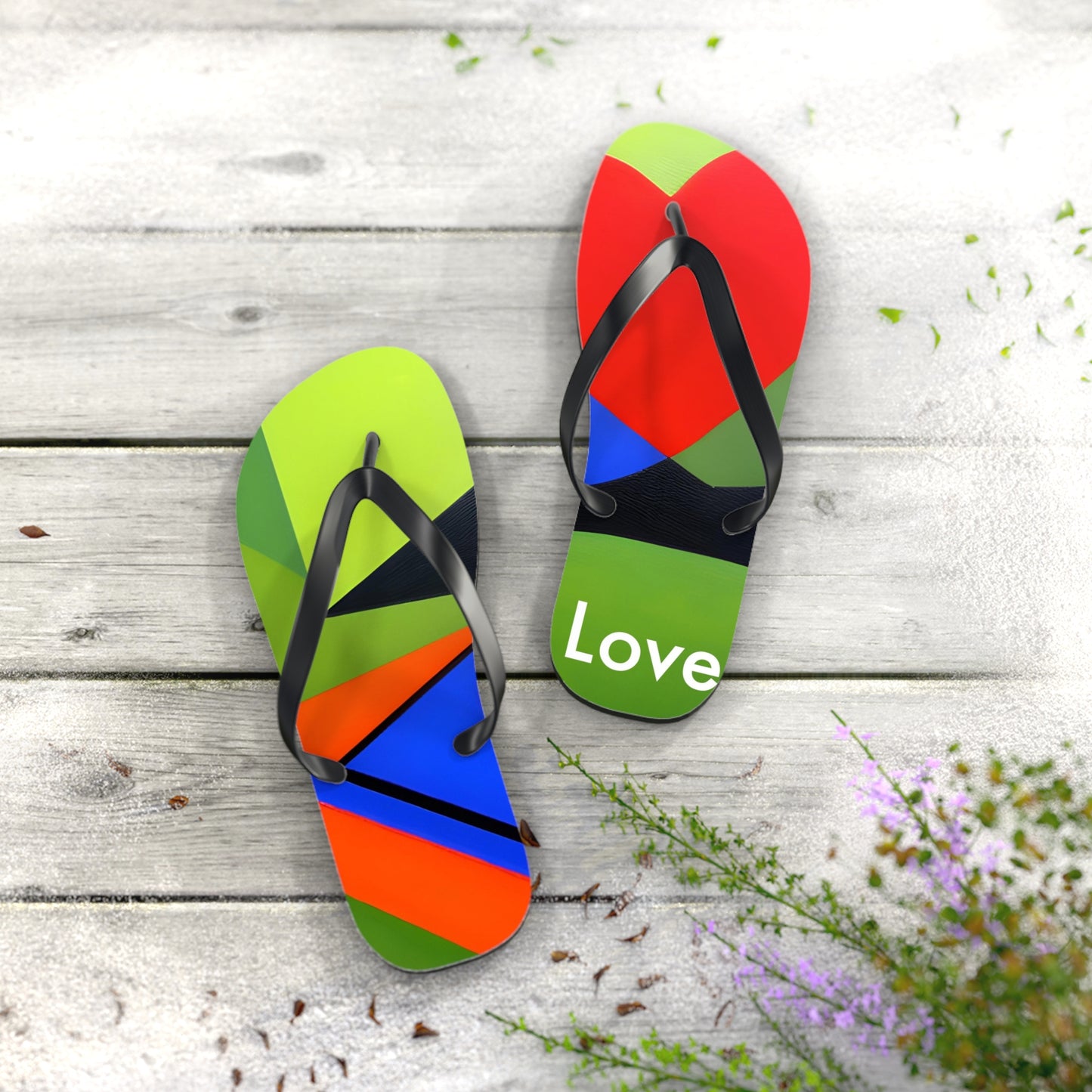 Abstract Love Vibe: AI-Generated Flip Flops