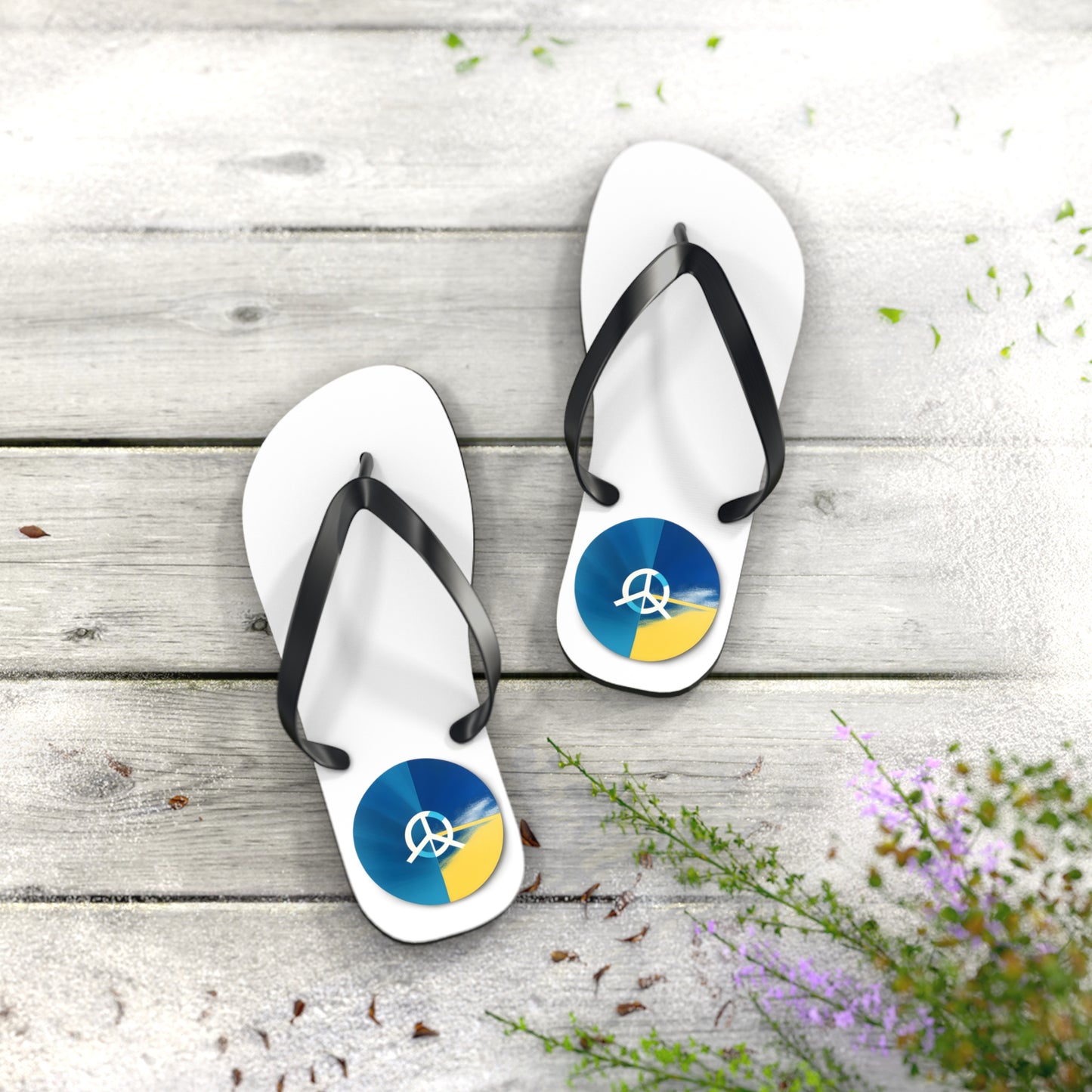 Peaceful Stride: AI Designed Peace Sign Flip Flops