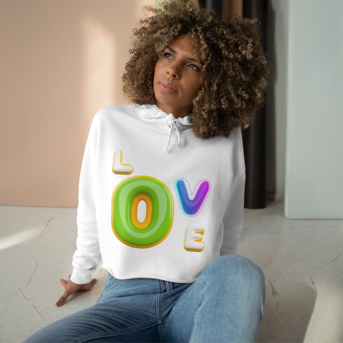Playful Love: AI-Generated 3D Letter Design Crop Hoodie
