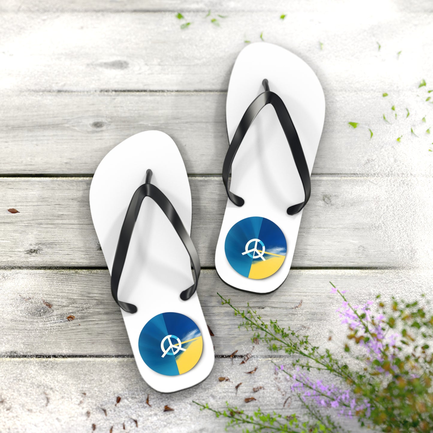 Peaceful Stride: AI Designed Peace Sign Flip Flops