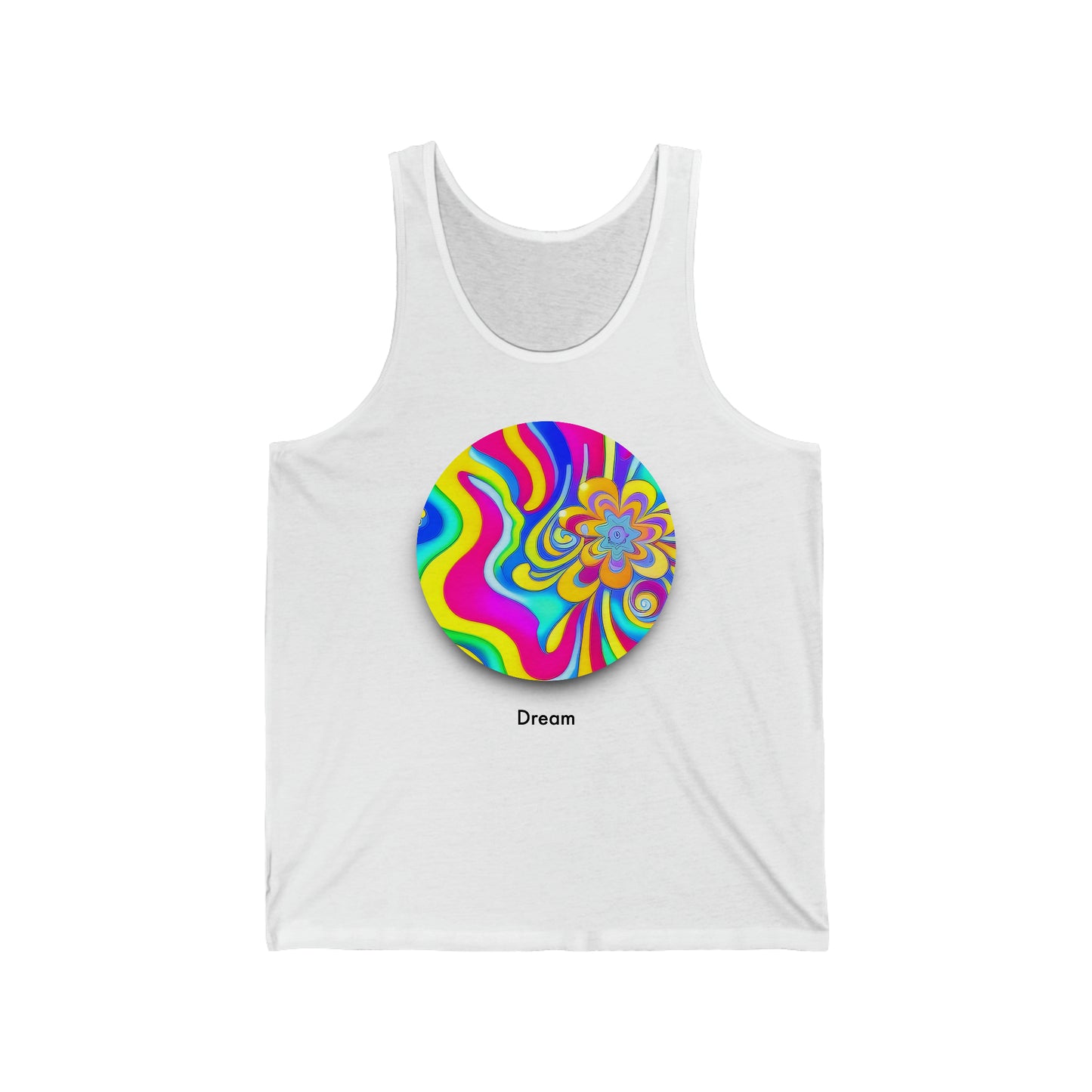 Vibrant Dreamscape: Unisex Jersey Tank with AI-Crafted Psychedelic Artistry