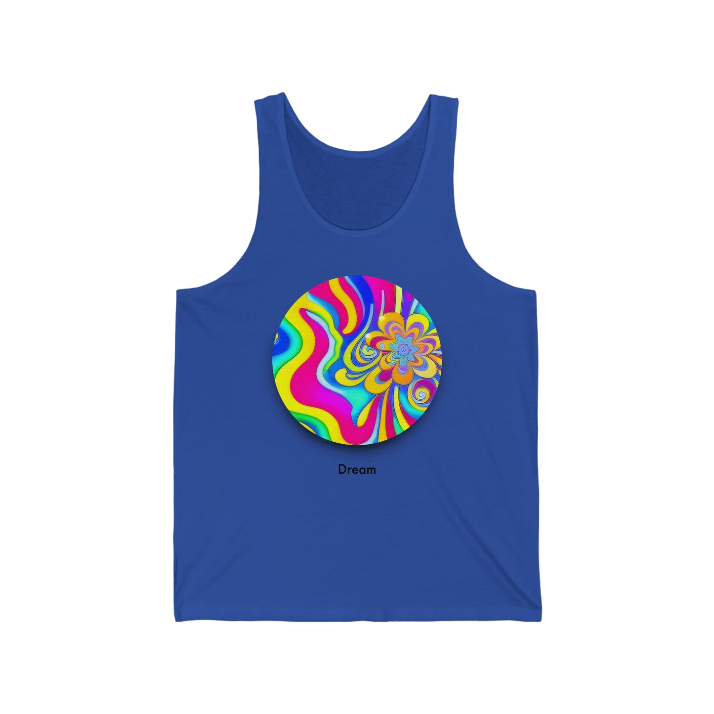 Vibrant Dreamscape: Unisex Jersey Tank with AI-Crafted Psychedelic Artistry