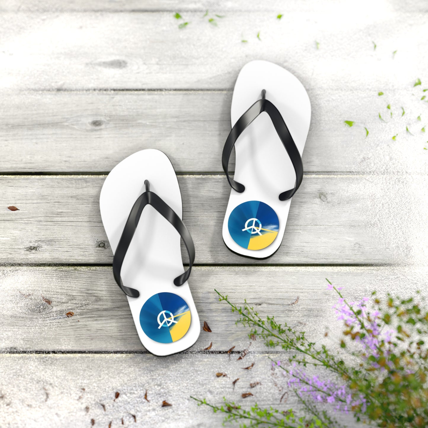 Peaceful Stride: AI Designed Peace Sign Flip Flops