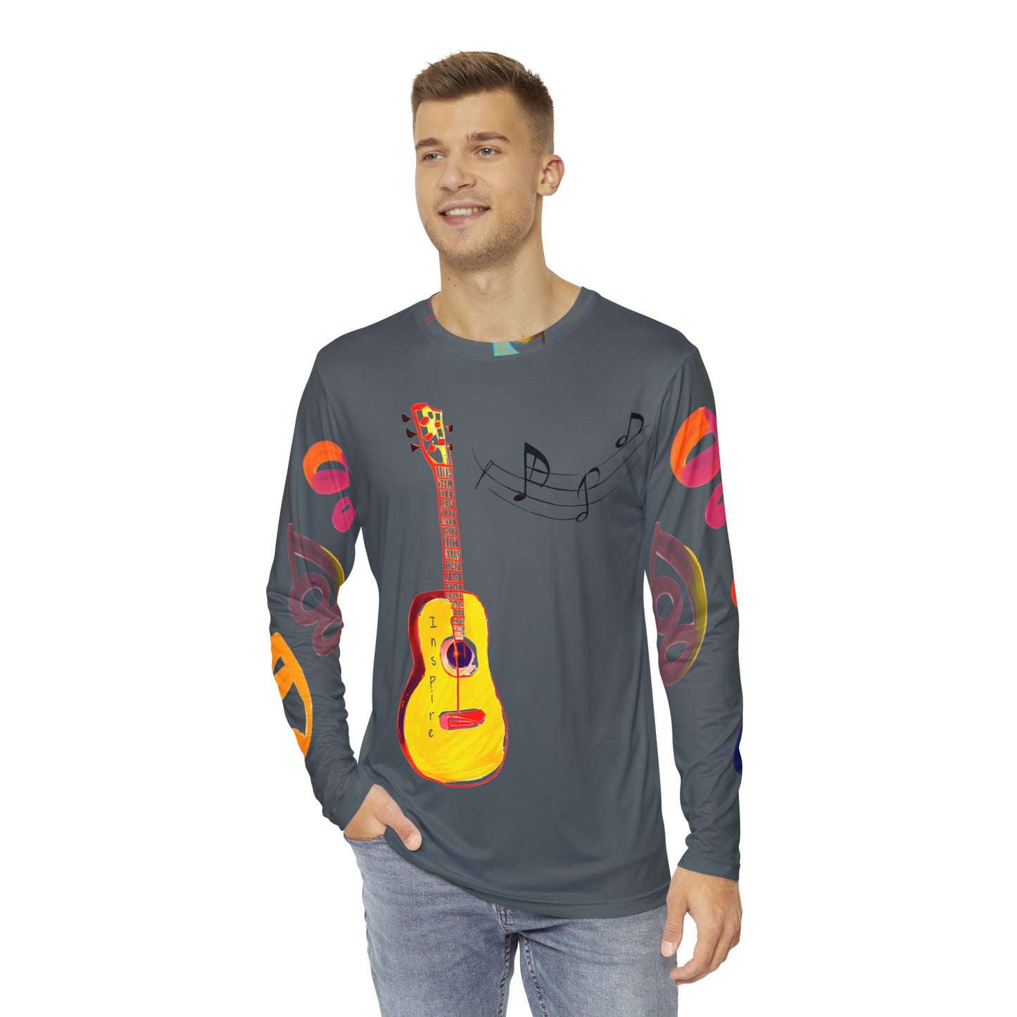 Artistic Harmony: Inspire Guitar Watercolor All Over Print Long Sleeve Shirt