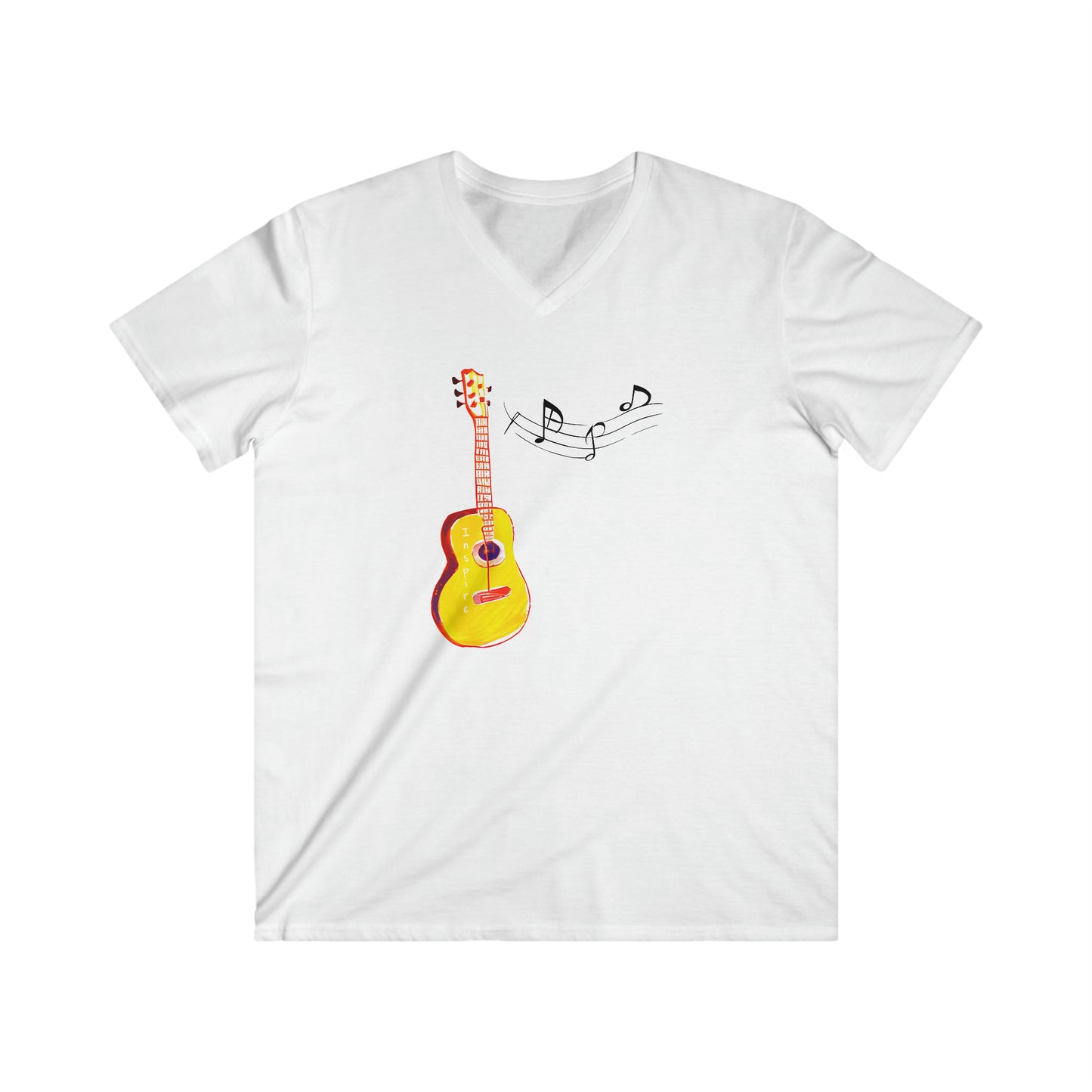 Vibrant Melodies: Men's Inspire V-Neck Tee with Colorful Notes