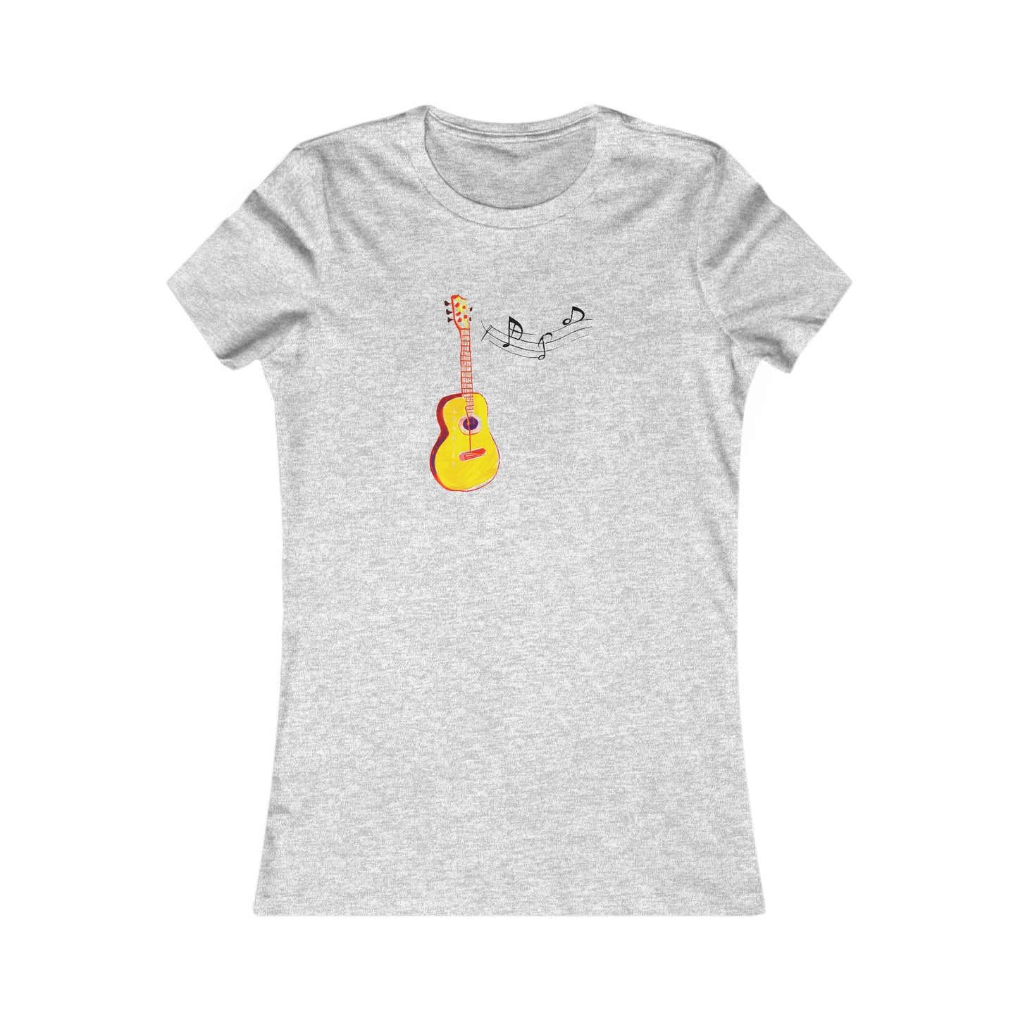 Harmonious Play: Cute Guitar Watercolor Tee with Notes