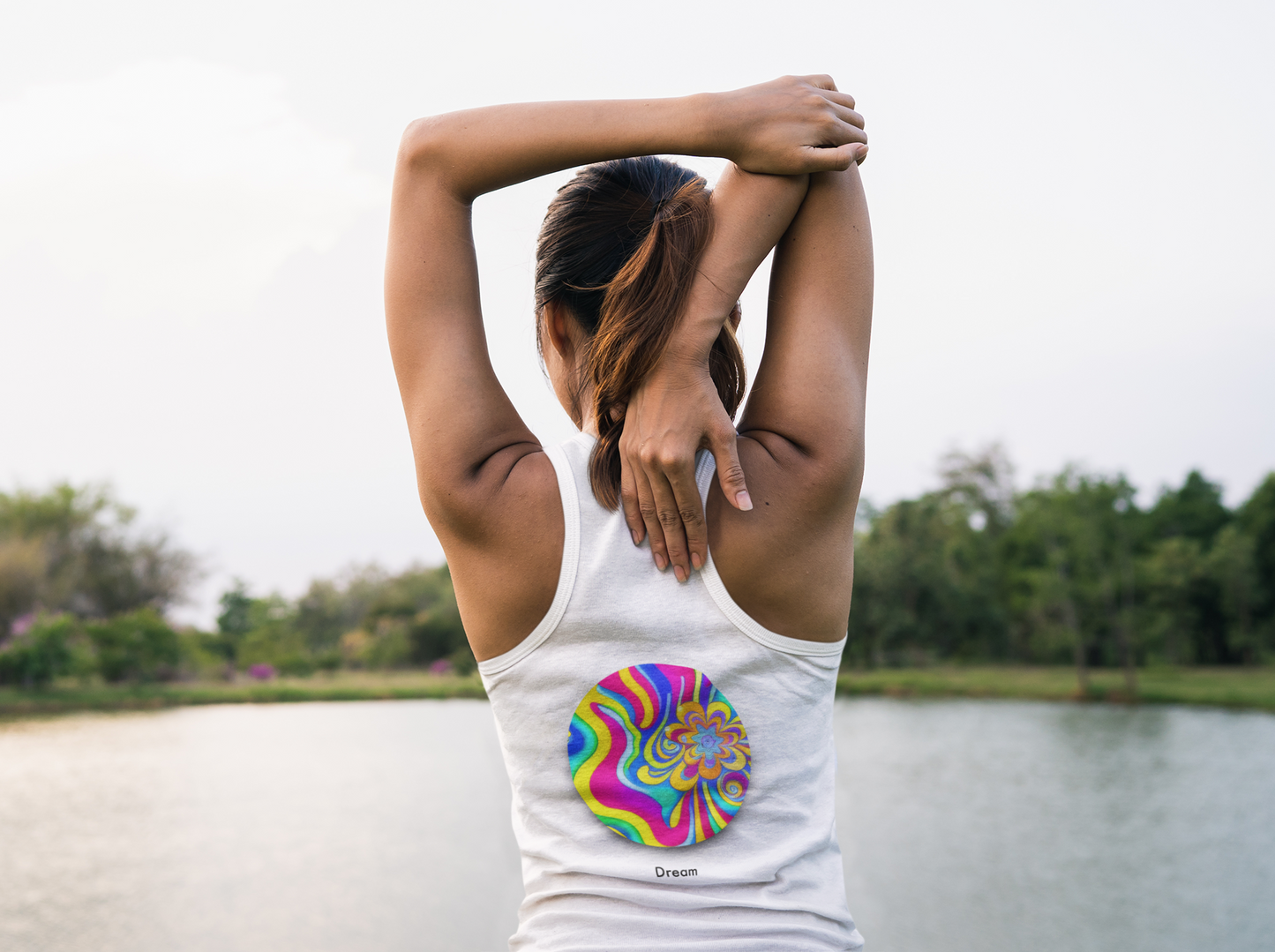 Psychedelic Reverie: Women's Ideal Racerback Tank with AI-Inspired Dream Circle