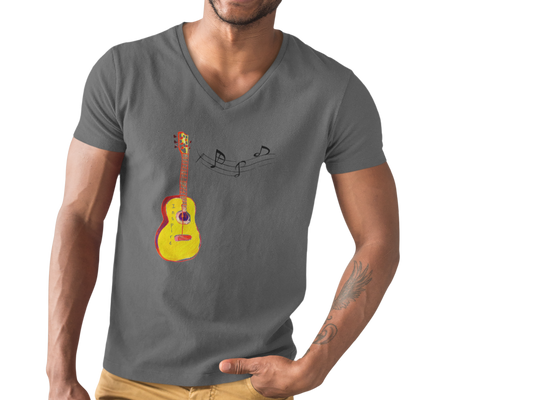 Vibrant Melodies: Men's Inspire V-Neck Tee with Colorful Notes