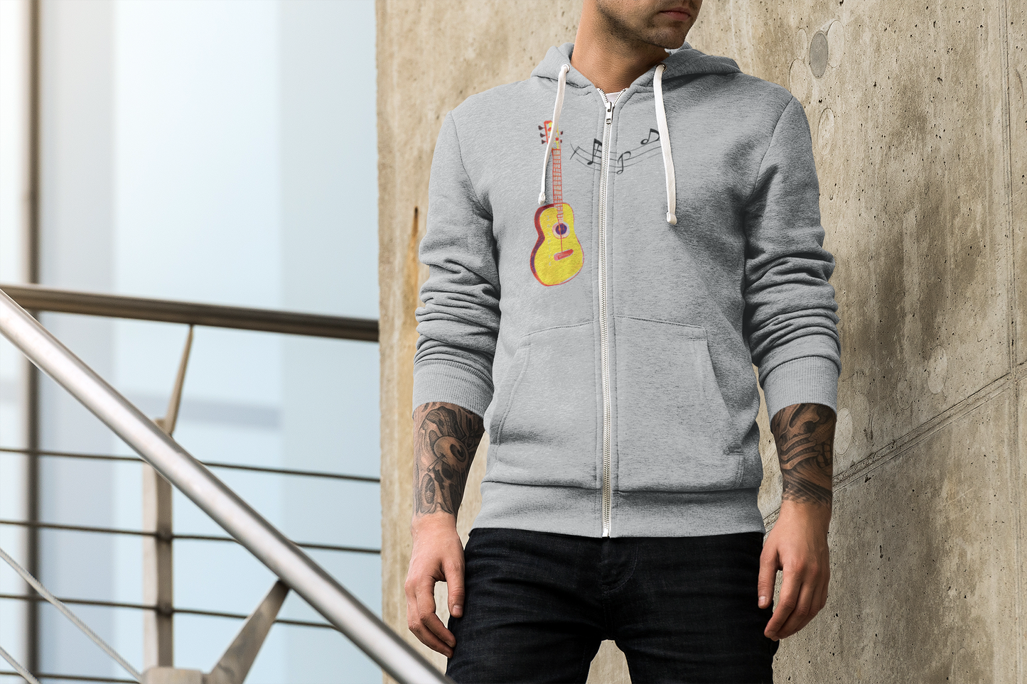 Notes of Inspiration: Unisex Guitar Watercolor Full Zip Hoodie