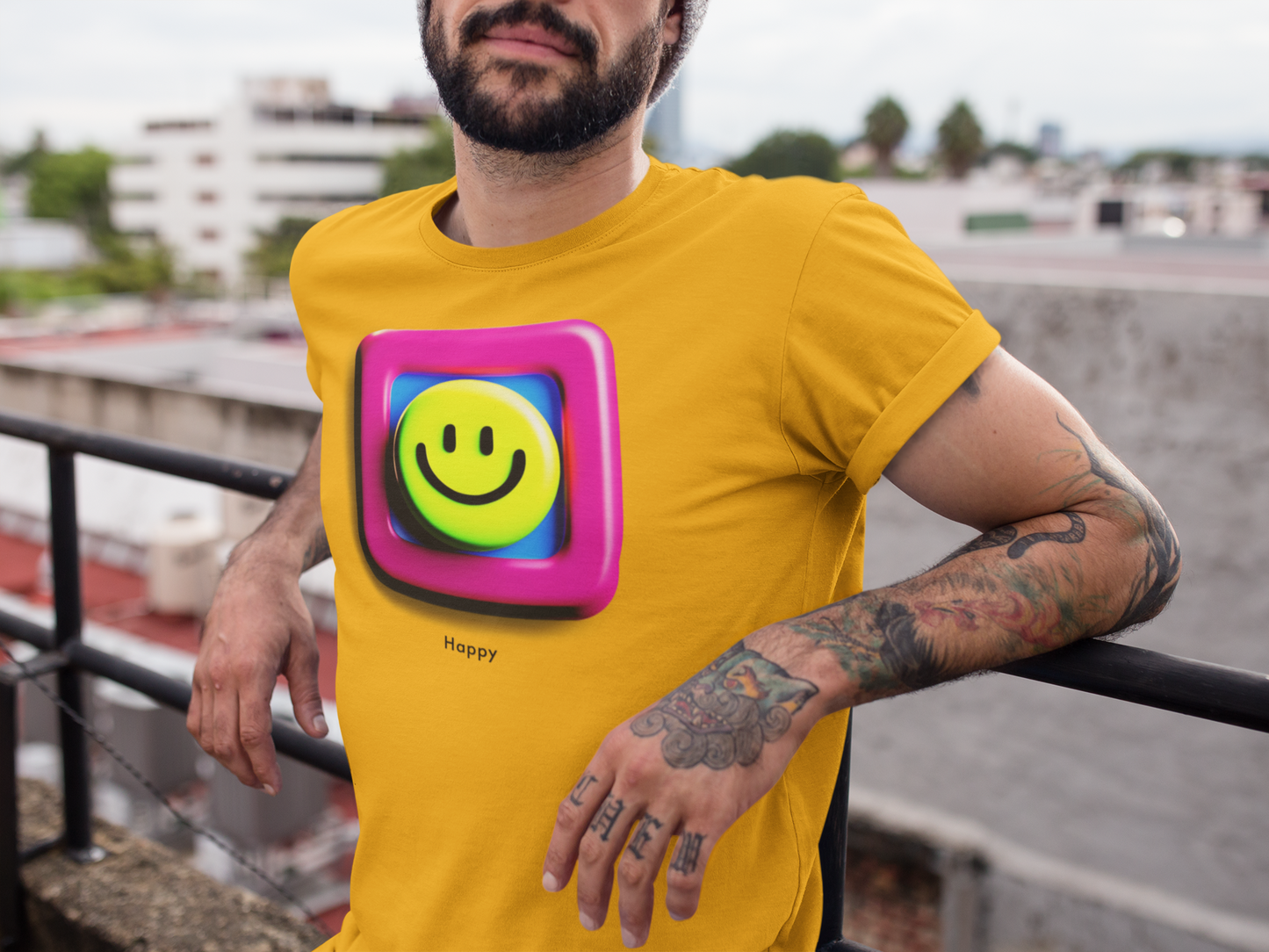 Radiate Joy with our AI-Designed Happy Unisex Tee