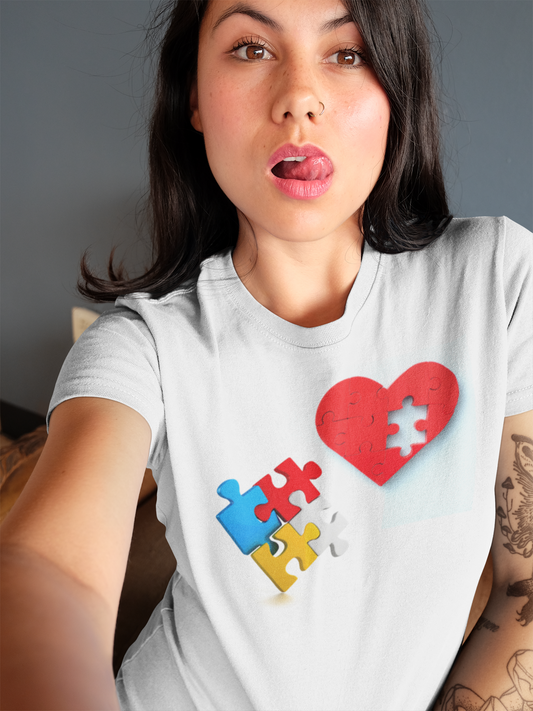 Piece of Love: Colorful Puzzle Heart Tee